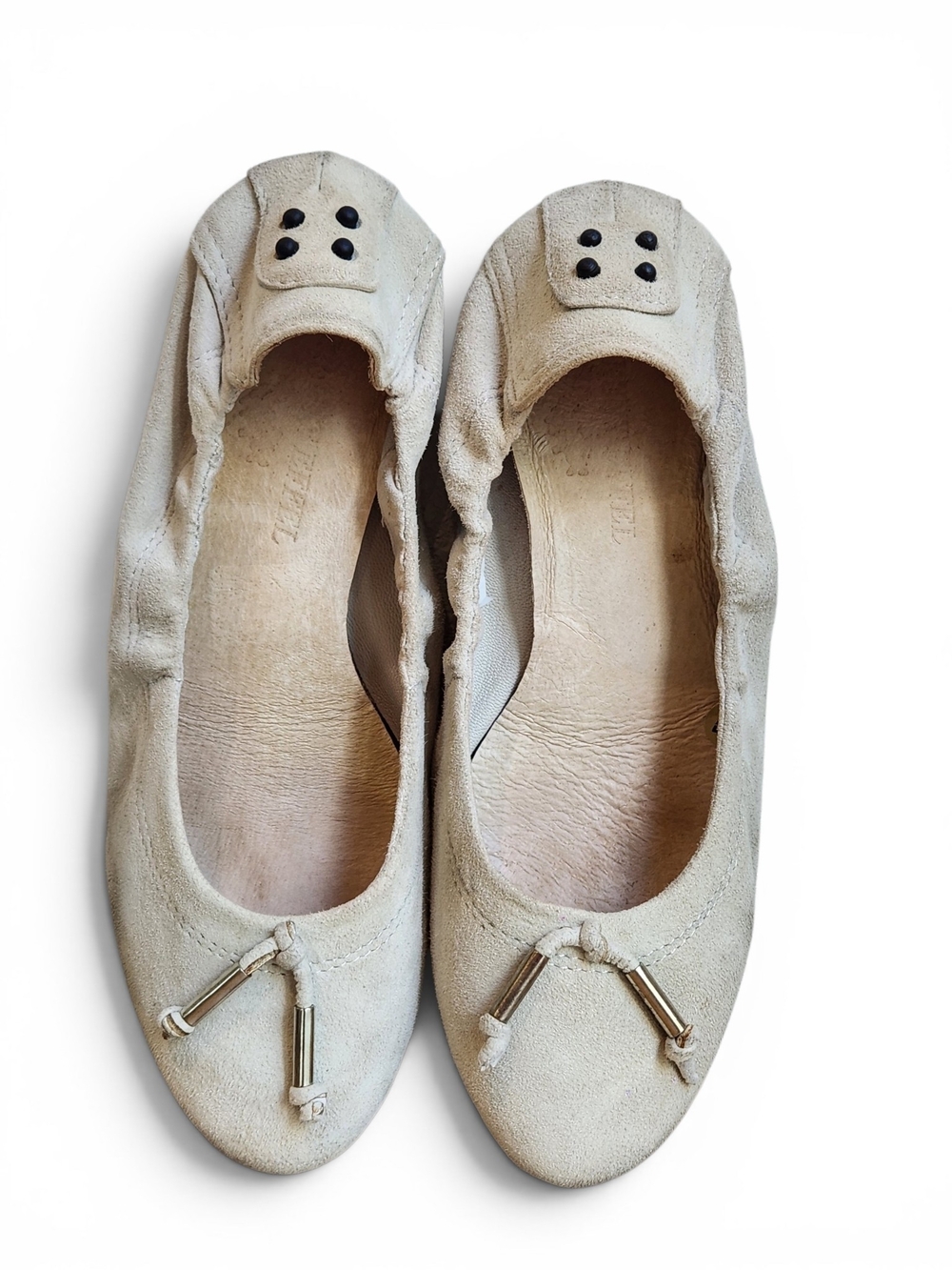 Laurent Effel Cream Suede Ballet Flats with Tassel Accents Size US 6.5-7 EU 37